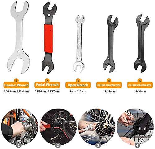Bicycle Repair Kit - 44 Pcs Complete Tools Set With Storage Box, All-In-One Maintenance Kit for BMX, Road and Mountain Bikes - Metal, Protective Case
