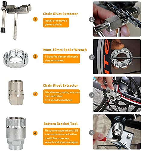 Bicycle Repair Kit - 44 Pcs Complete Tools Set With Storage Box, All-In-One Maintenance Kit for BMX, Road and Mountain Bikes - Metal, Protective Case