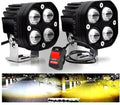 80W Yellow-White Super Bright LED fog light for Bike/Car and SUV, 4 LED DRIVING LAMP with low/high beam (Pack of 2 Pcs. With Clamp)