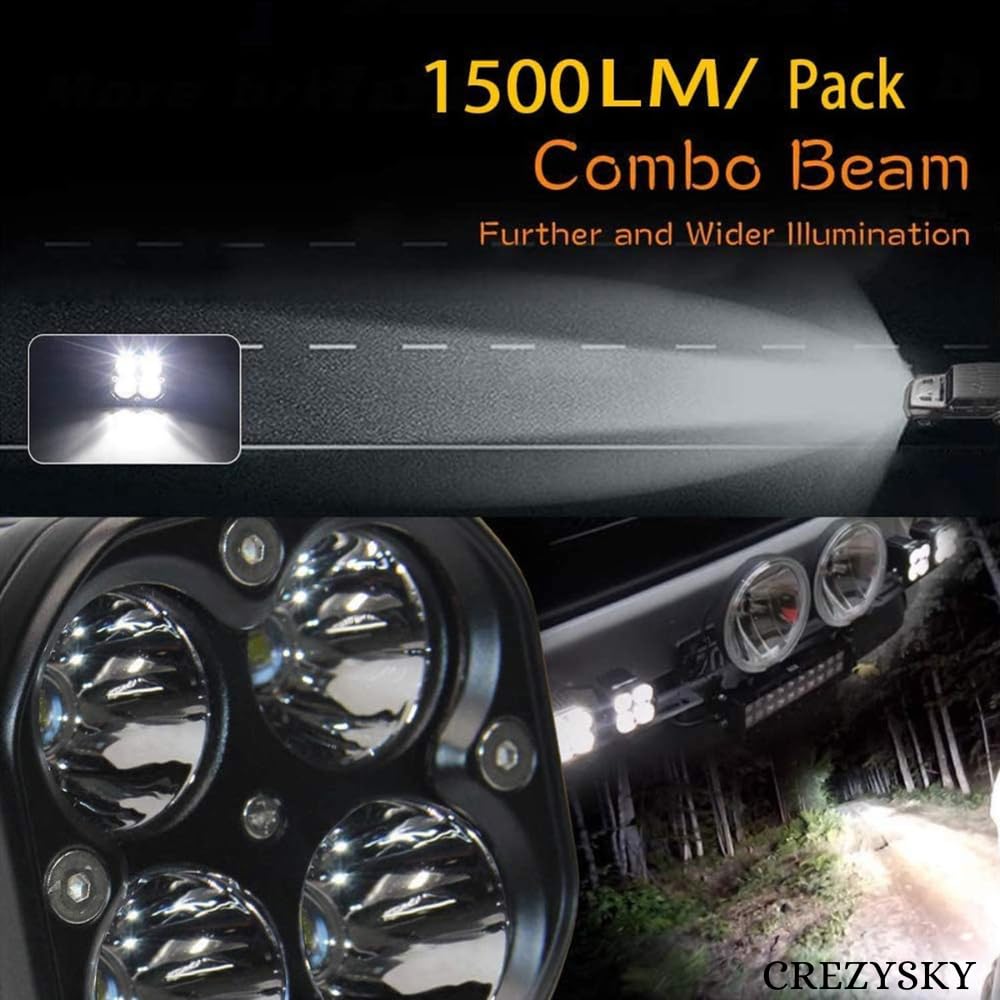 80W Yellow-White Super Bright LED fog light for Bike/Car and SUV, 4 LED DRIVING LAMP with low/high beam (Pack of 2 Pcs. With Clamp)
