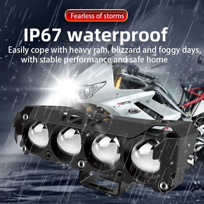 NIGHT LIFE LED Motorcycle Auxiliary Fog Light 4 Lens 80W Dual Color White Amber 3000K 6000K Driving Lamp Waterproof Aluminum Housing for Bike Car Truck Off