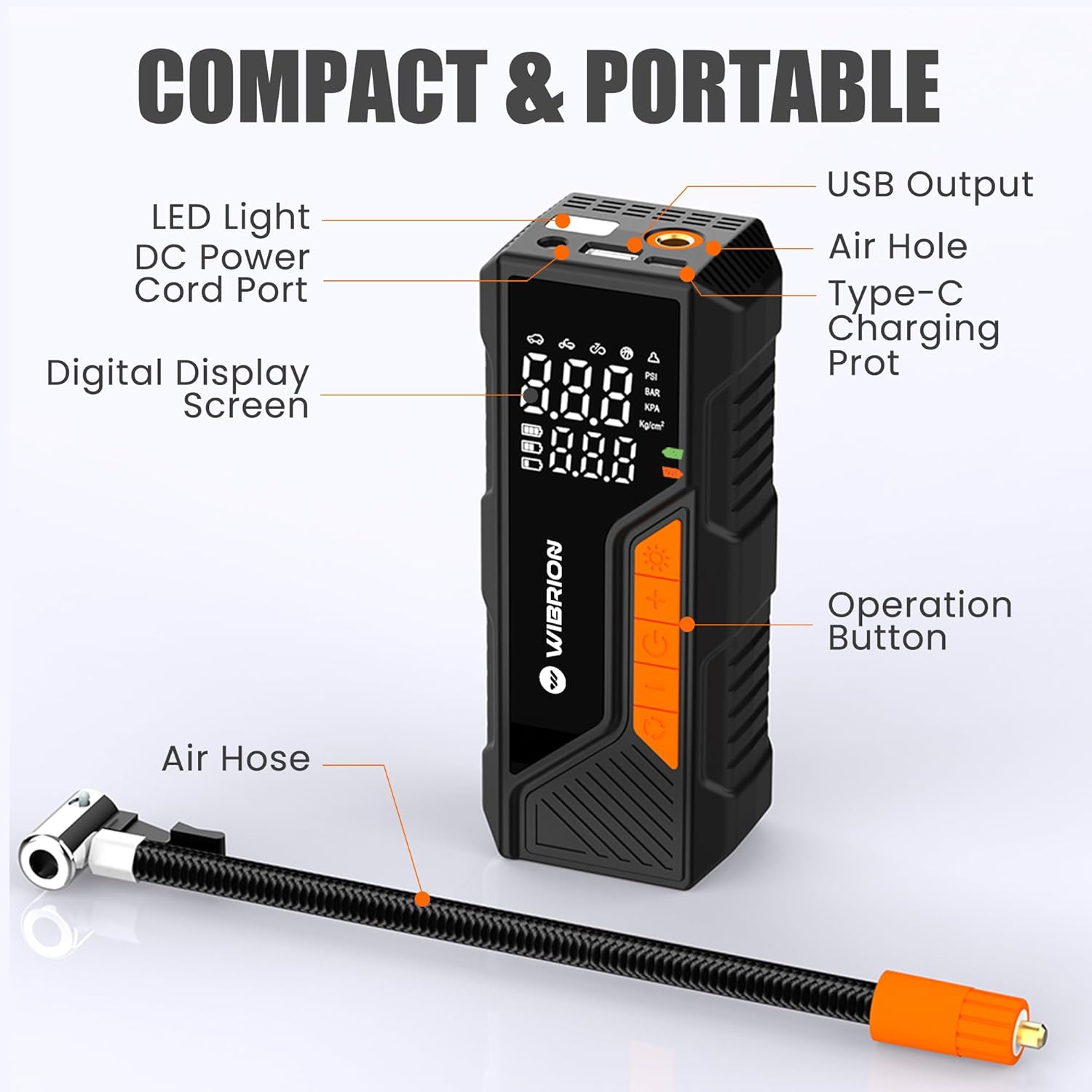 Portable 3-in-1 Cordless & Corded Tire Inflator, 2X Faster | 150 PSI, 6000mAh Long Run Time Battery | Type C Charging, 12V DC Output for Car