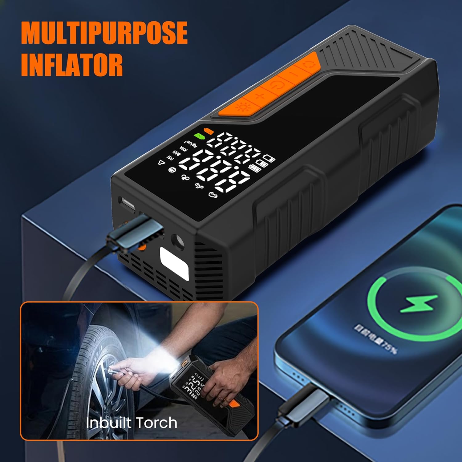 Portable 3-in-1 Cordless & Corded Tire Inflator, 2X Faster | 150 PSI, 6000mAh Long Run Time Battery | Type C Charging, 12V DC Output for Car