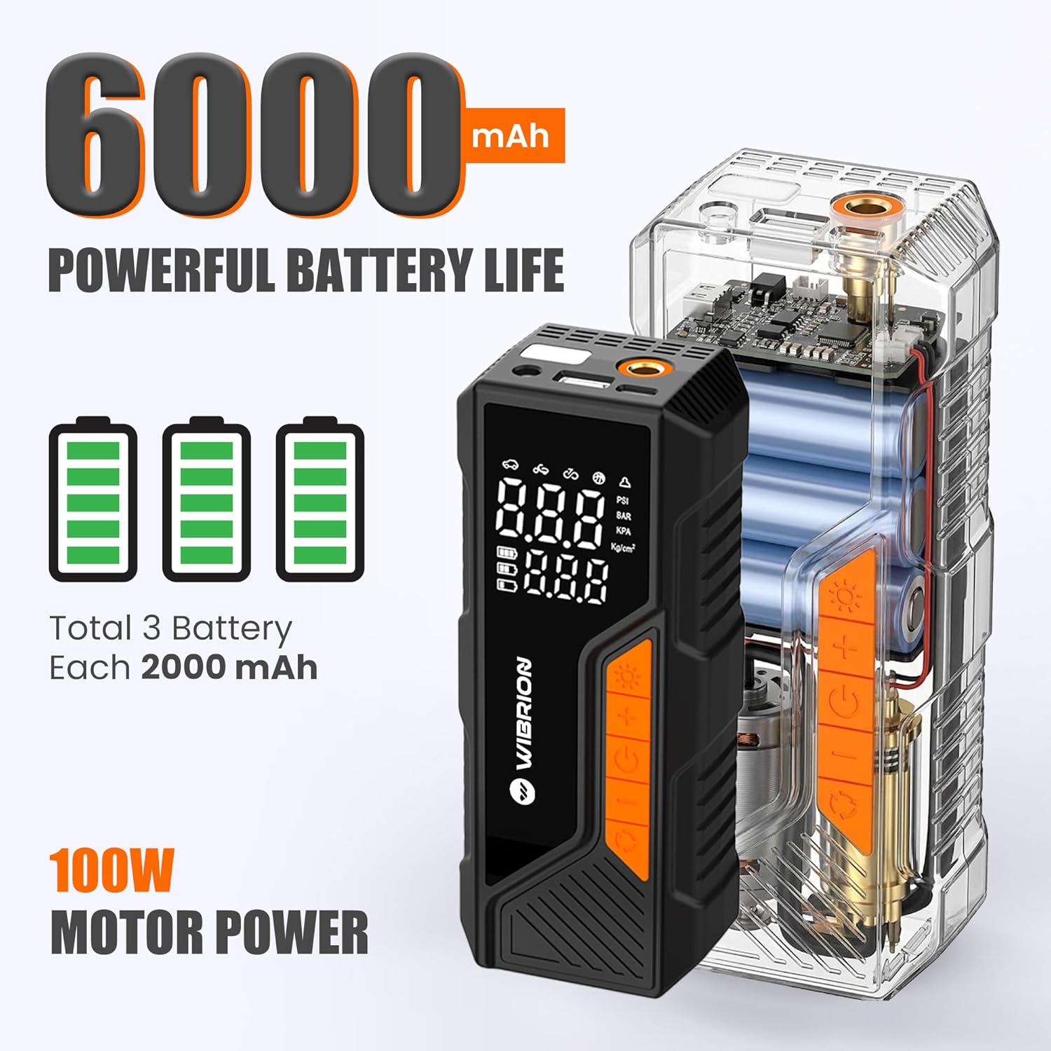 Portable 3-in-1 Cordless & Corded Tire Inflator, 2X Faster | 150 PSI, 6000mAh Long Run Time Battery | Type C Charging, 12V DC Output for Car